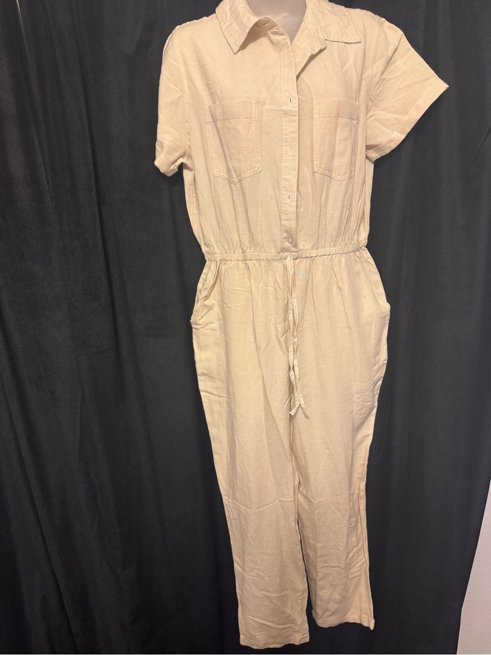 Jessica Simpson Cream Short-Sleeve Button-Front Jumpsuit